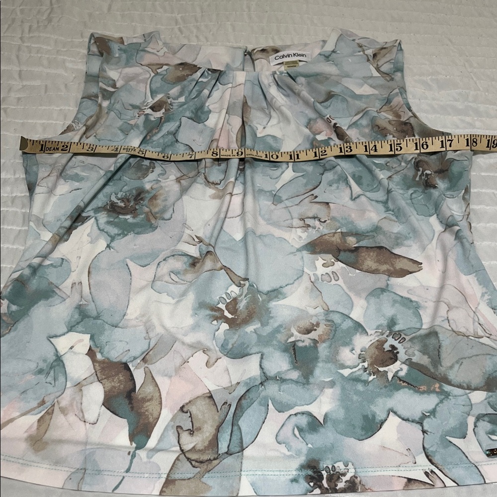 Calvin Klein Women's Floral Sleeveless Blouse - Blue and Brown - Picture 5 of 6